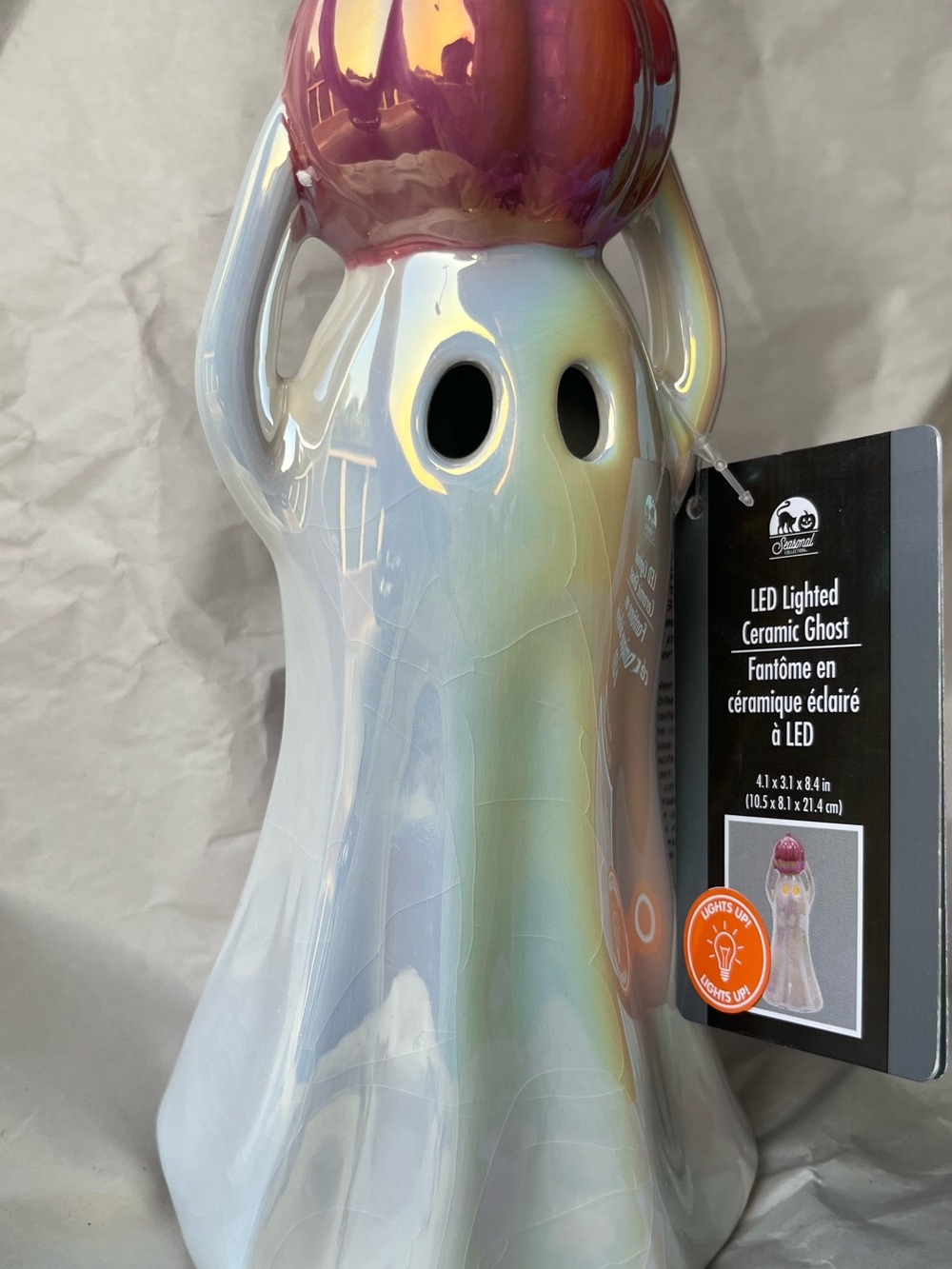 Iridescent LED Lighted Ceramic Ghost